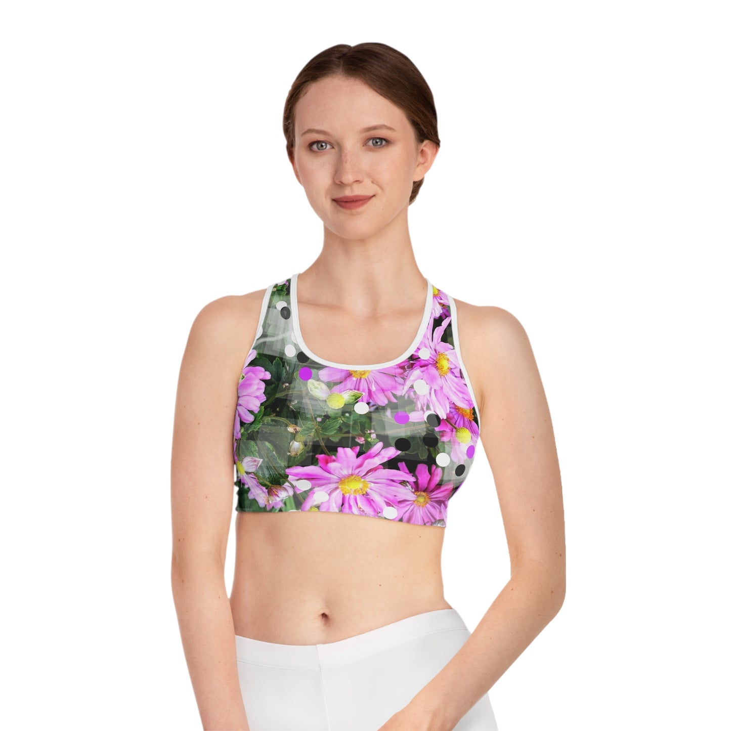 Pink Daisies: WH Trim Sports Bra (AOP)