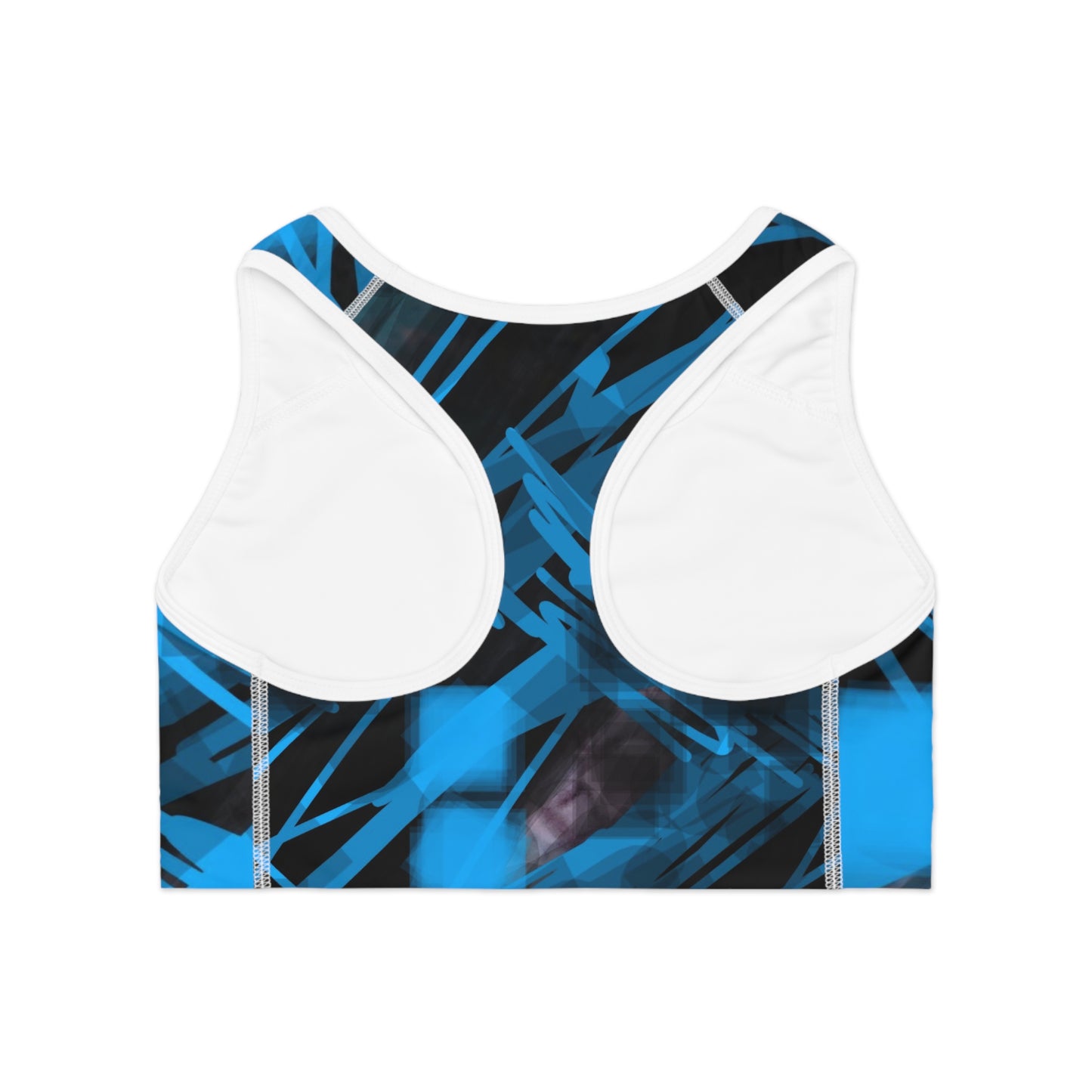 Goodie I: WH Trim; Bold Blue Abstract Sports Bra for Activewear Enthusiasts