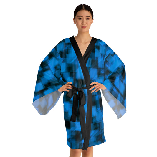 Val:  Stylish Blue Long Sleeve Kimono Robe - Perfect for Relaxation & Special Occasions