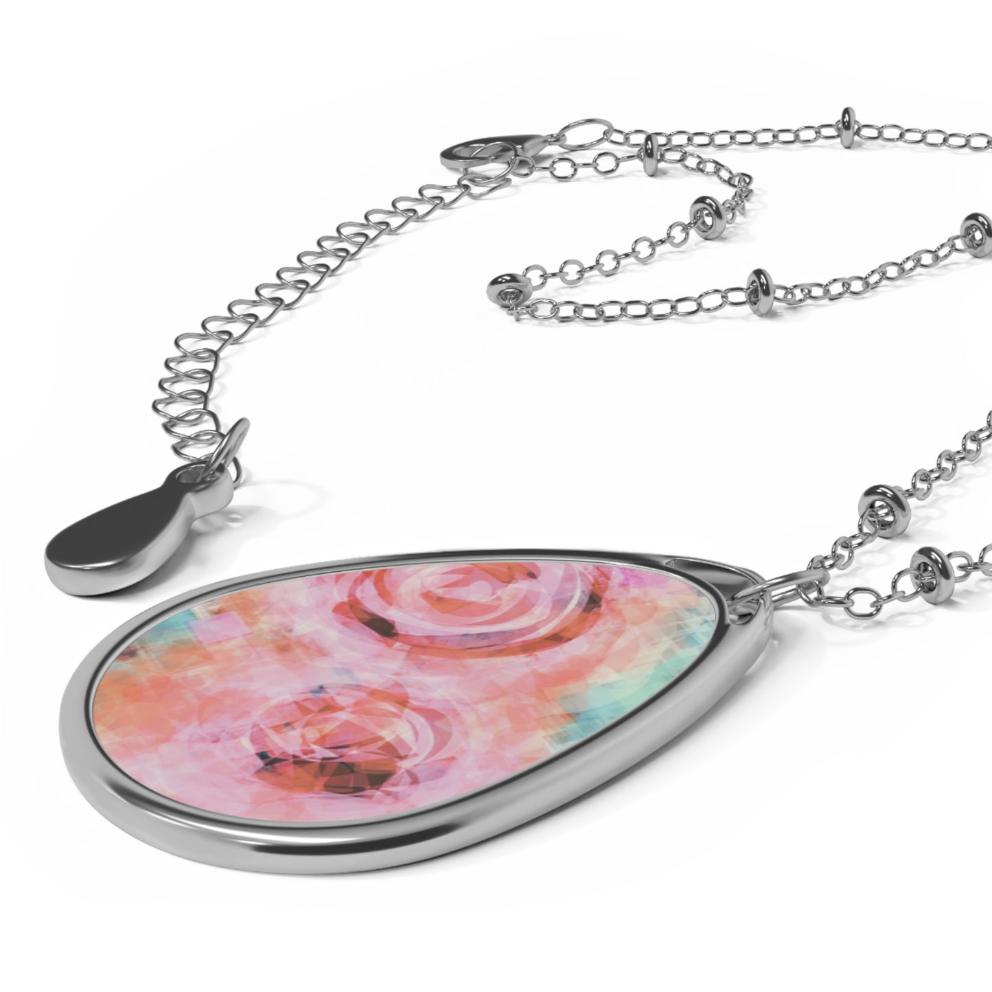 Lana:  Vintage Romance Vibes - Abstract Art Floral Oval Necklace - Elegant Souls Art