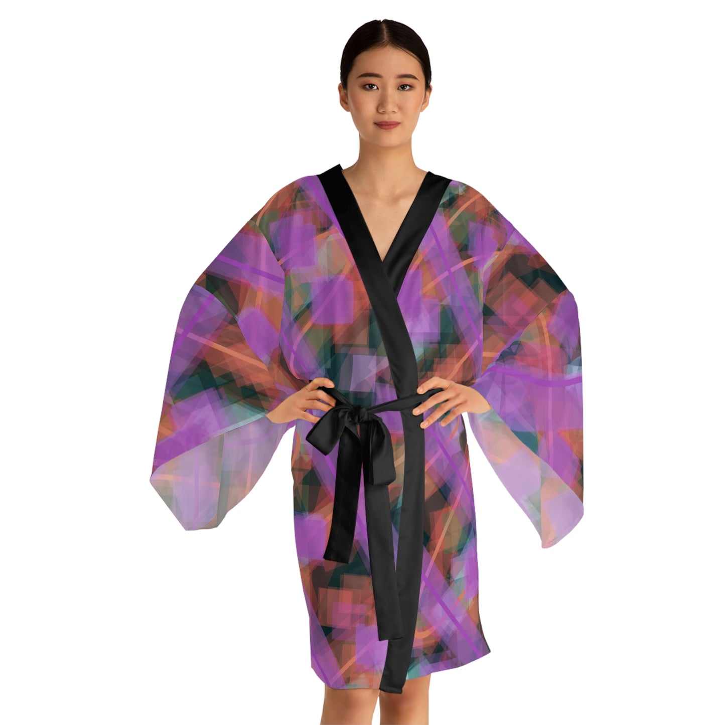 Rita:  Vibrant Abstract Long Sleeve Kimono Robe - Cozy Chic for Relaxation and Special Occasions