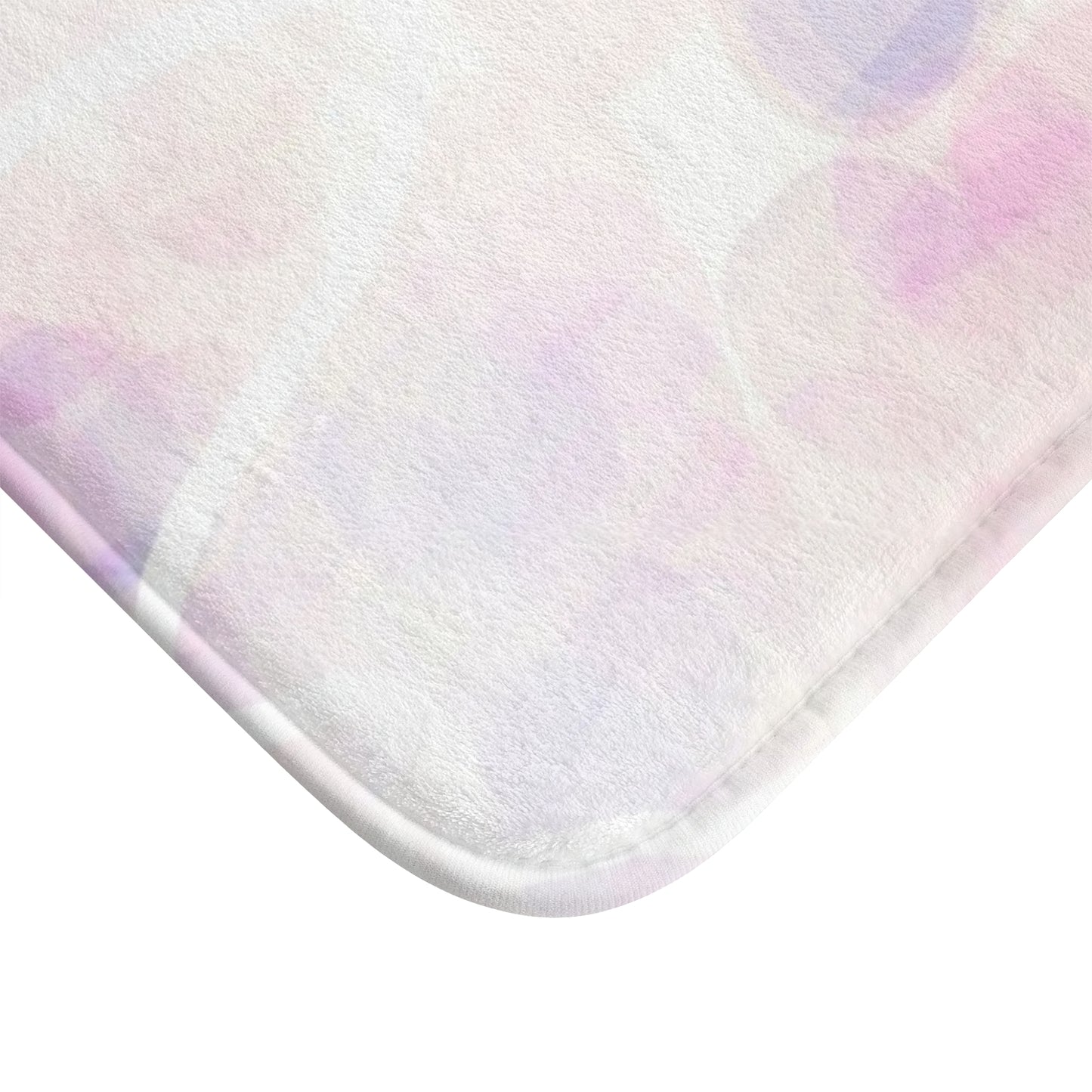 Innocent Memories: (34"x21") Pastel Lovers Bath Mat — Soft Pink & Lavender Abstract Bathroom Rug