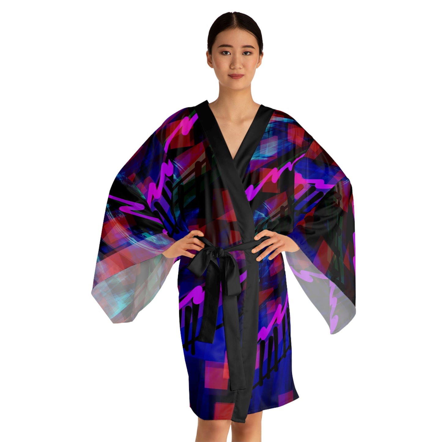 Marianne:  Vibrant Abstract Long Sleeve Kimono Robe - Stylish Loungewear