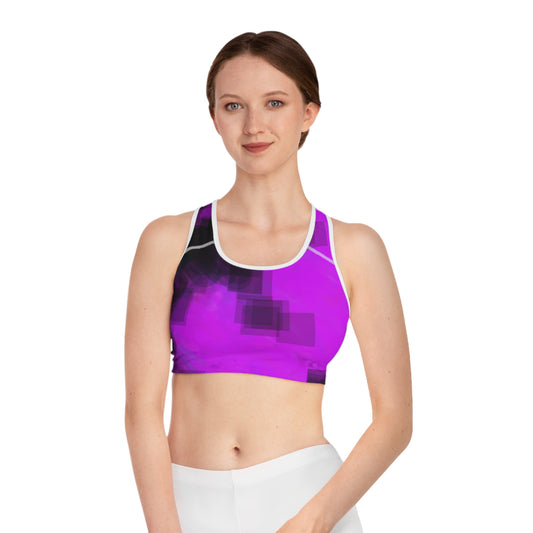 Pink and Black I: WH Trim Vibrant Abstract Sports Bra – Stylish Athletic Wear for Fitness Enthusiasts