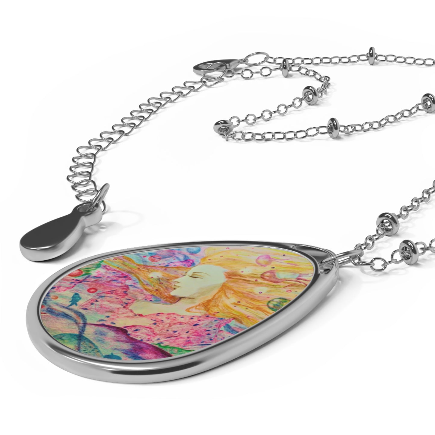Undine:  Colorful Ethereal Art Oval Necklace - Unique Handmade Jewelry for Artistic Souls
