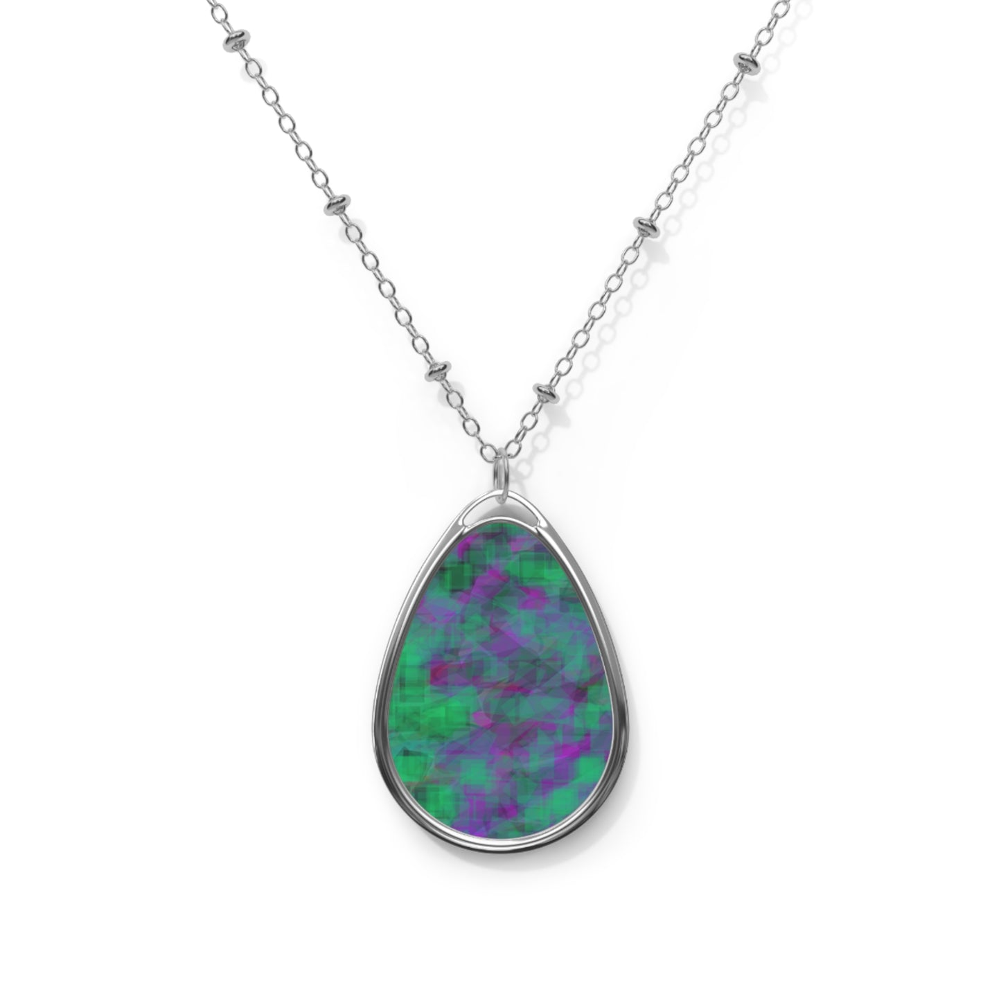 Gong:  Mystical Vibrant Abstract Art Oval Necklace - Colorful Gemstone Look Pendant for Elegant Style