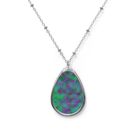 Gong:  Mystical Vibrant Abstract Art Oval Necklace - Colorful Gemstone Look Pendant for Elegant Style