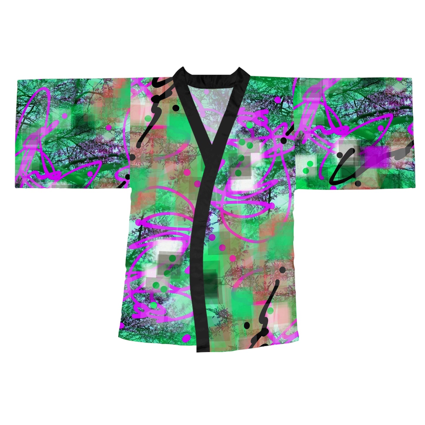 Cyd:  Vibrant Pattern Long Sleeve Kimono Robe - Relaxing and Chic Loungewear
