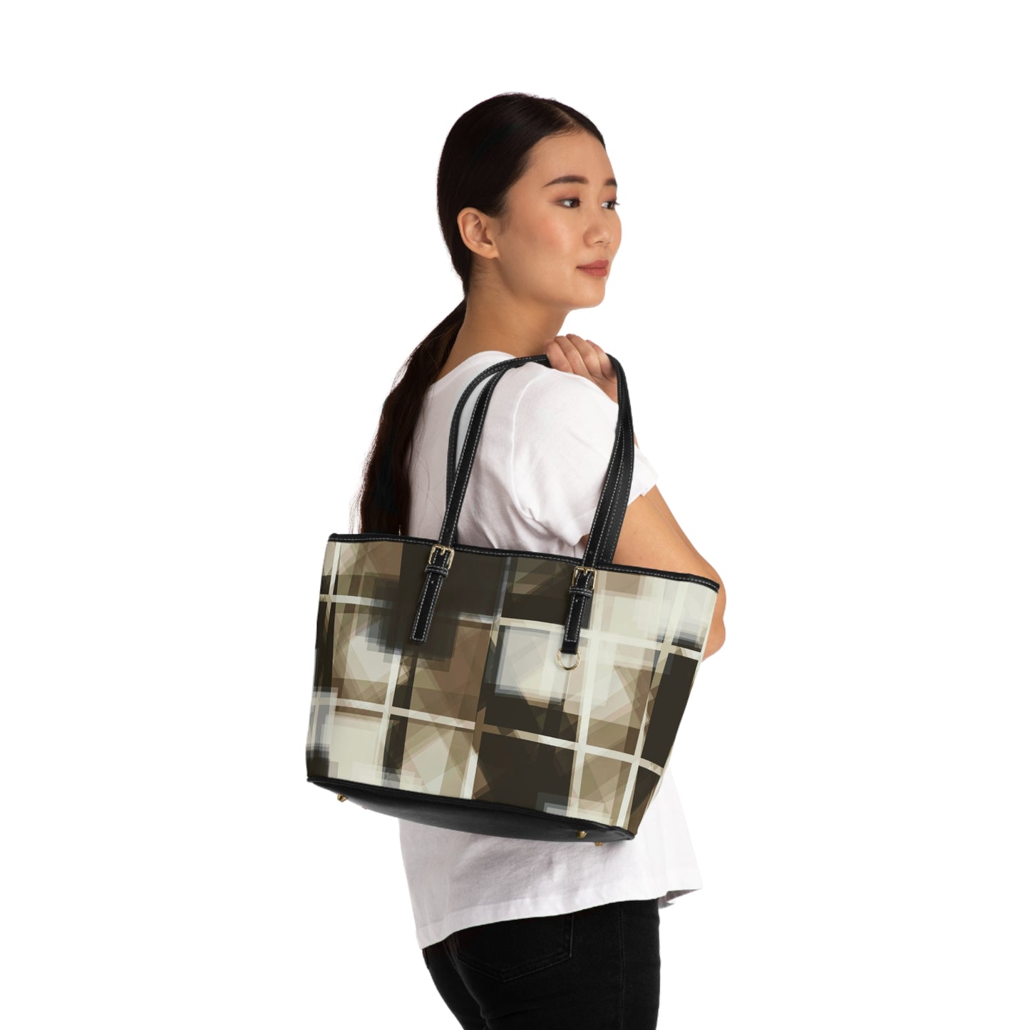 Jackie:  Chic PU Leather Shoulder Bag - Stylish Geometric Pattern Tote for Everyday Use