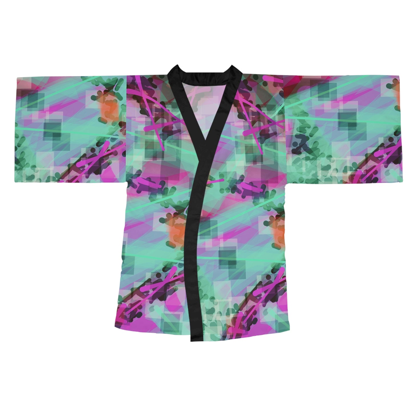 Hi Norma II:  Blk Trim Vibrant Long Sleeve Kimono Robe - Perfect for Relaxation and Celebrations