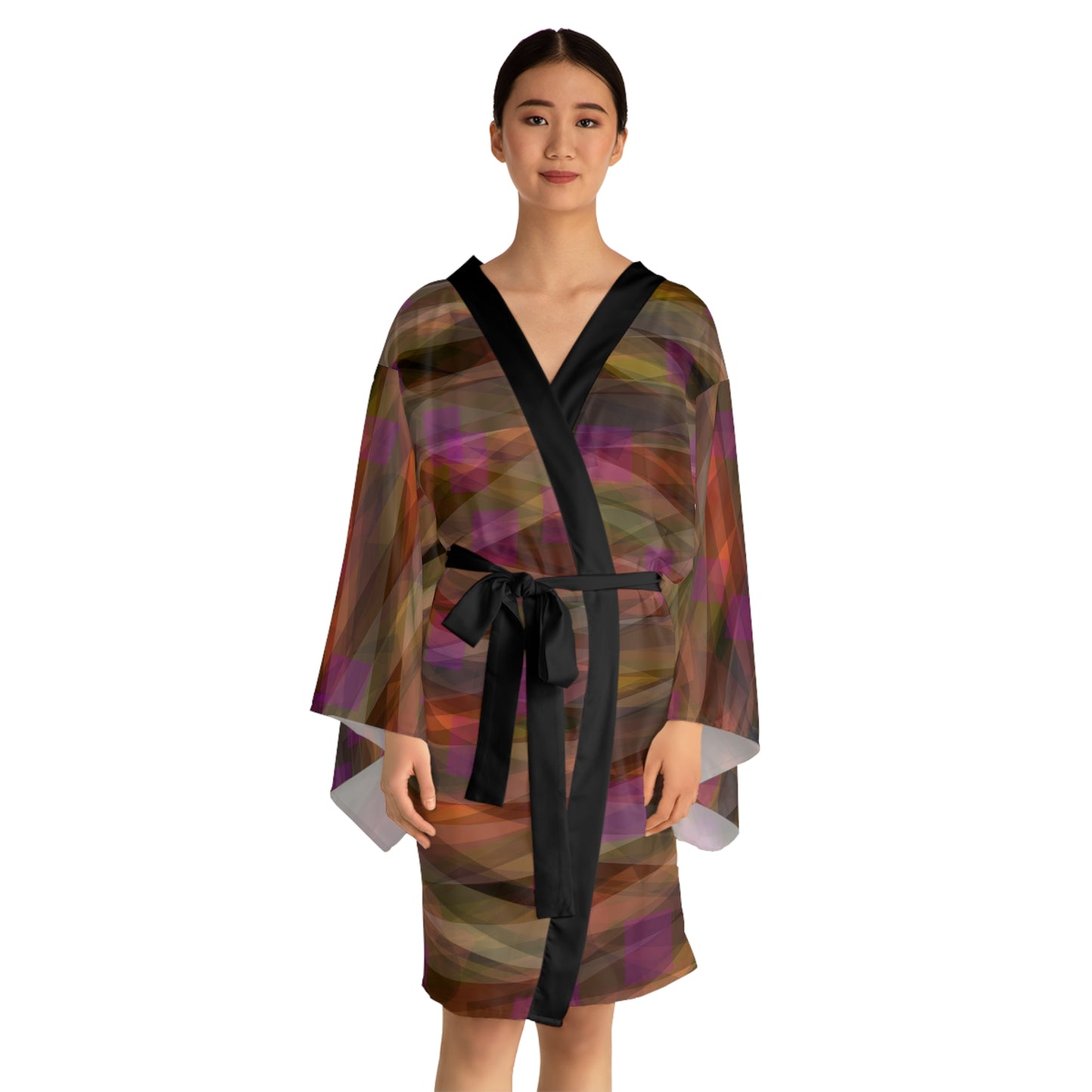 Cheyenne:  Stylish Long Sleeve Kimono Robe - Geometric Pattern for Cozy Comfort