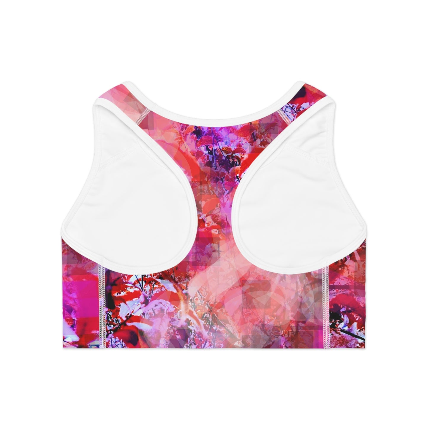 Garnet II: WH Trim; Lovely Red & Violet Tones Sports Bra (AOP), Nature Lovers