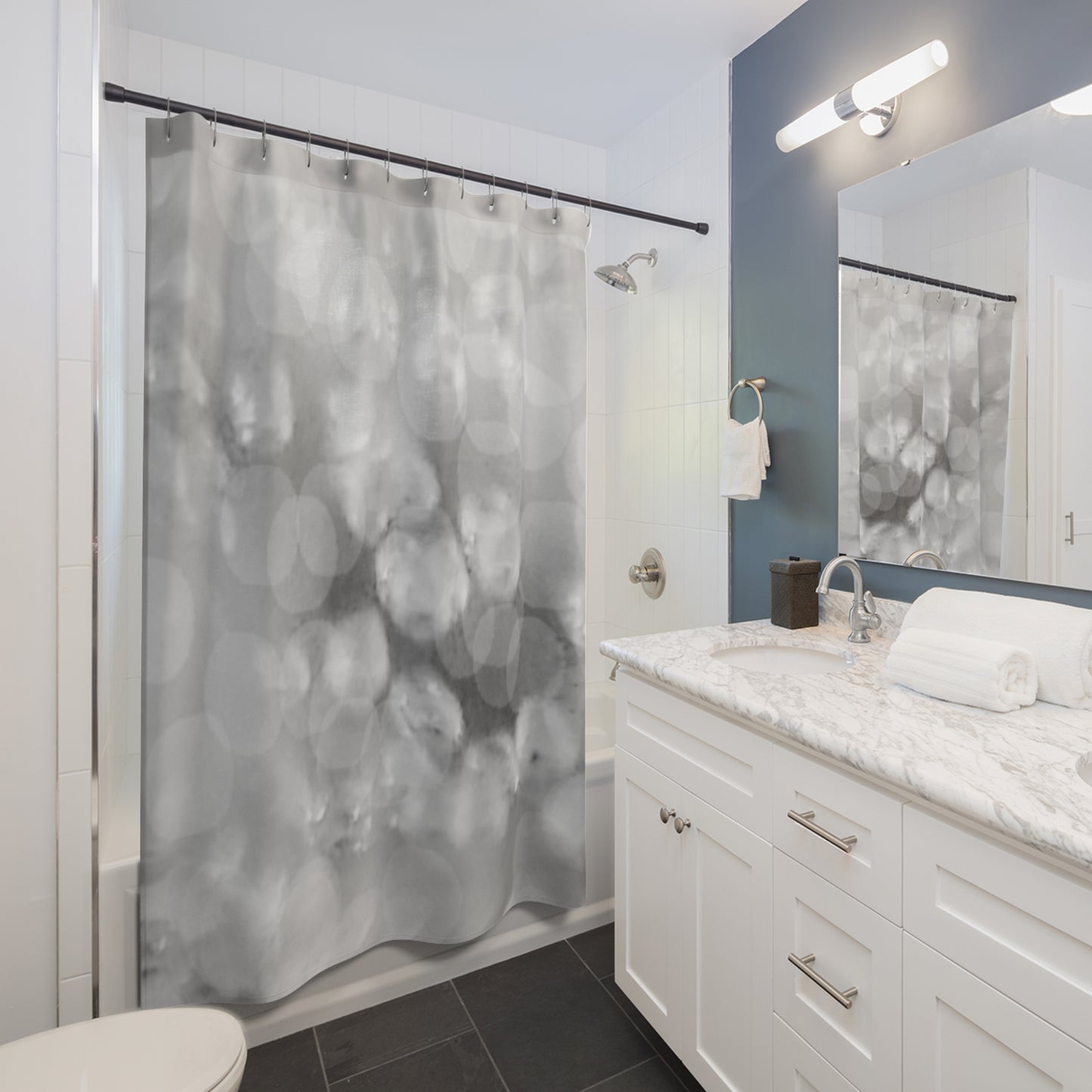 Oksana: Elegant Gray Bokeh Shower Curtain - Modern Bathroom Decor