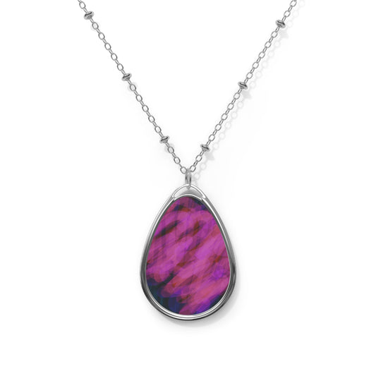 Cherie:  Elegant Oval Pendant Necklace with Abstract Purple Design