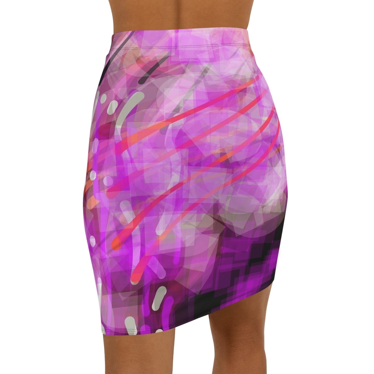 Gilda:  Vibrant Women’s Mid-Waist Pencil Skirt – Abstract Pink Design for Stylish Occasions