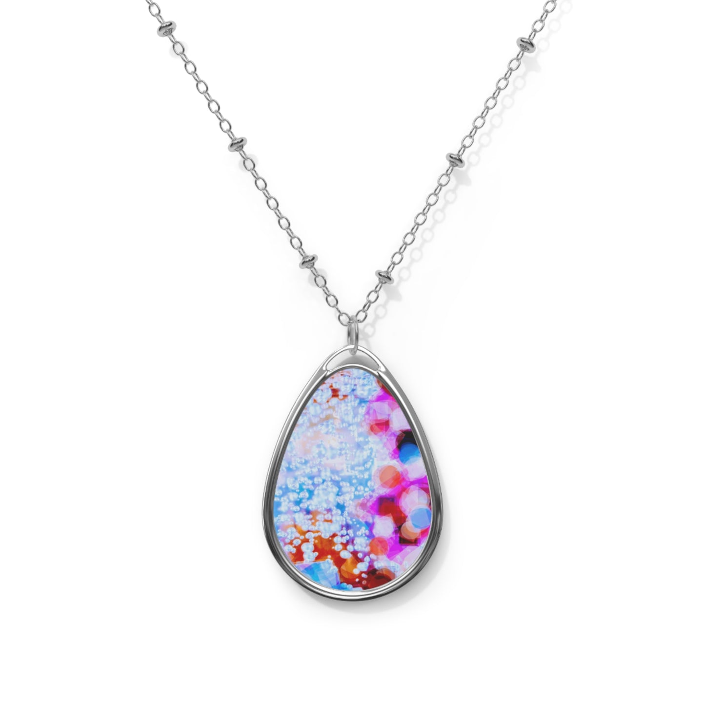 Effervescent:  Playful Abstract Art Oval Necklace - Unique Souls Inspiration Teardrop Pendant for All Occasions