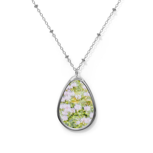Soft Flowerbed: Wild Bergamot Floral Oval Necklace, Elegant Jewelry, Nature-Inspired Gift, Mother's Day Accessory, Personalized Keepsake, Romantic Charm