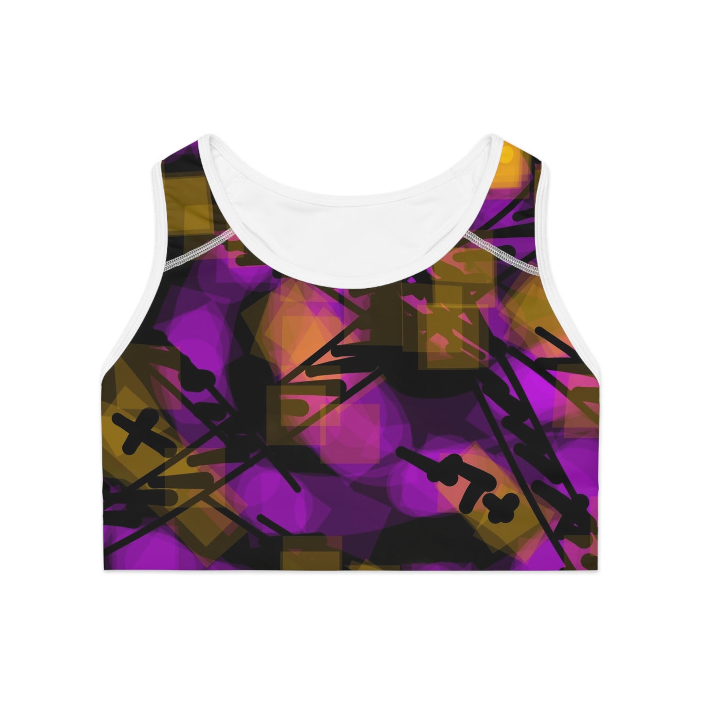 Nikita I:  WH Trim; Vibrant Abstract Sports Bra for Active Lifestyle