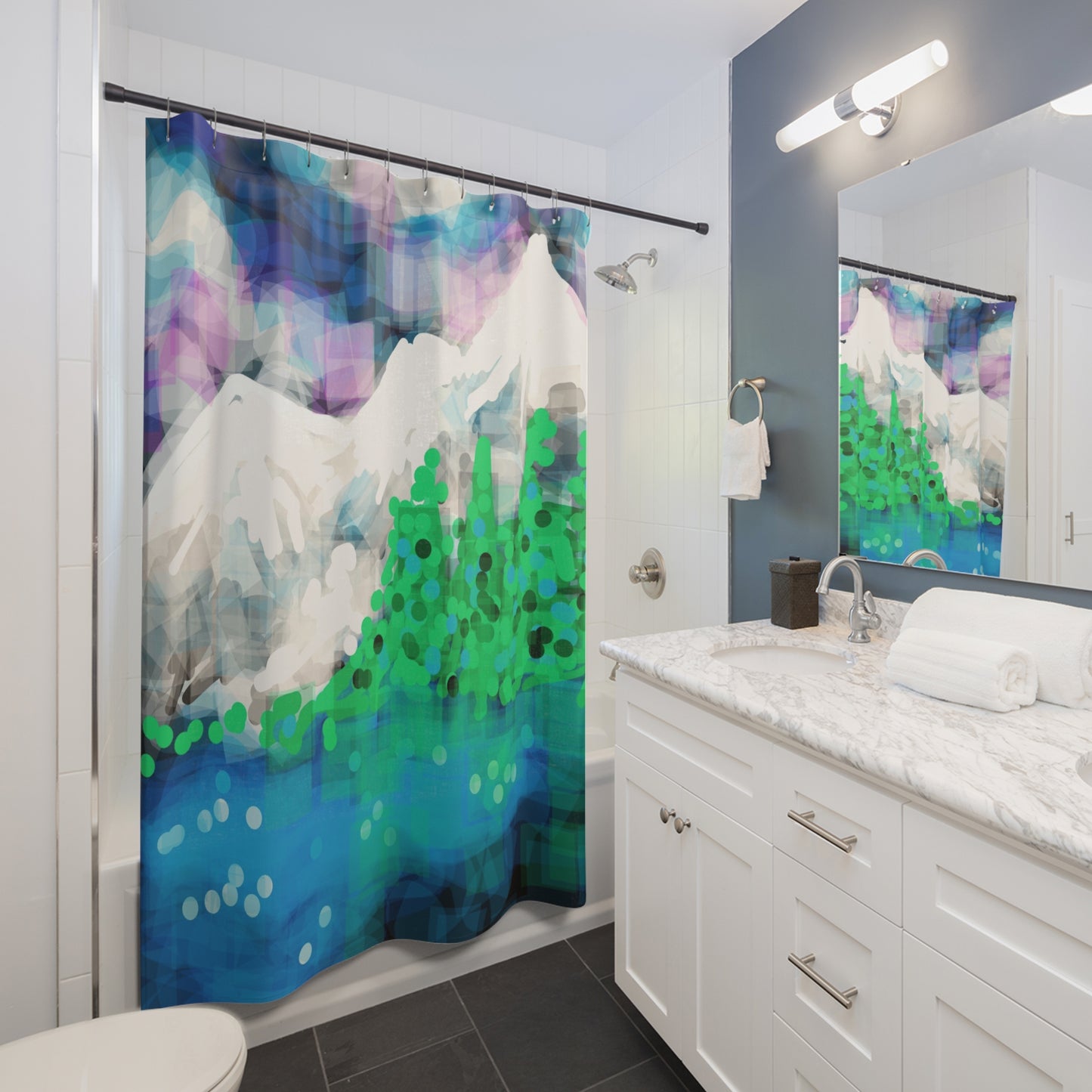 Earth Realms:  Mountain Landscape Shower Curtain - Artistic Nature Decor for Bathroom