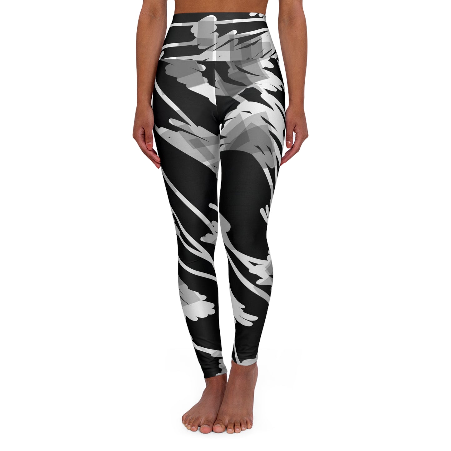 Nimue II:  Stylish High Waisted Leggings - Modern Black & White Abstract Design, Casual Chic fashion
