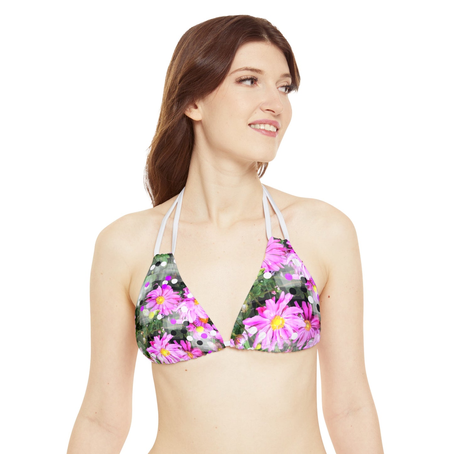 Pink Daisies Swim: Strappy Bikini Set (AOP)