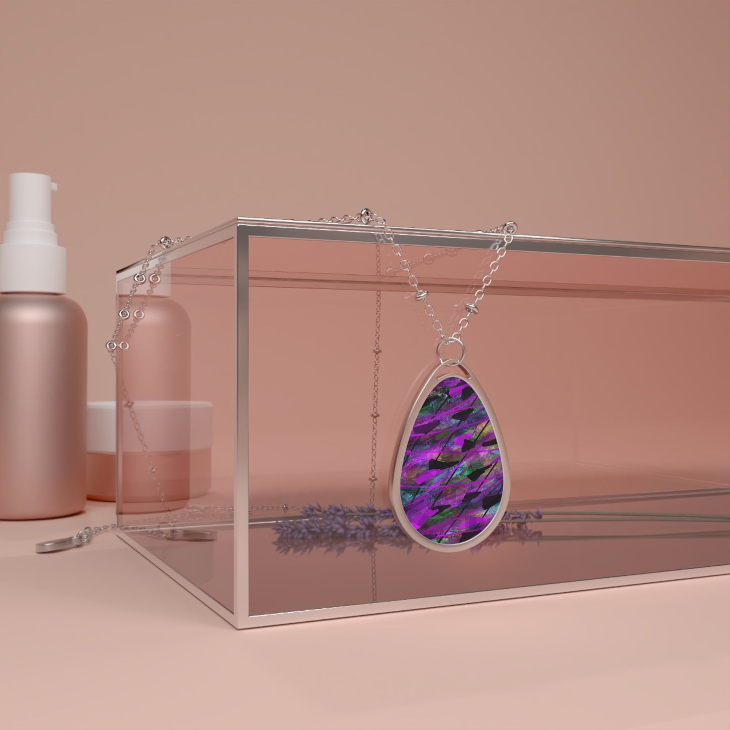 Dana:  Elegant, Playful Abstract Art Oval Necklace with Colorful Inlay