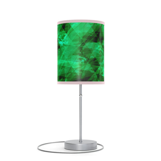 A Gem Aura II:  Light Pink Trim Modern Green Geometric Table Lamp, Decorative Lighting, Home Decor, Bedroom Accent, Stylish Gift Idea