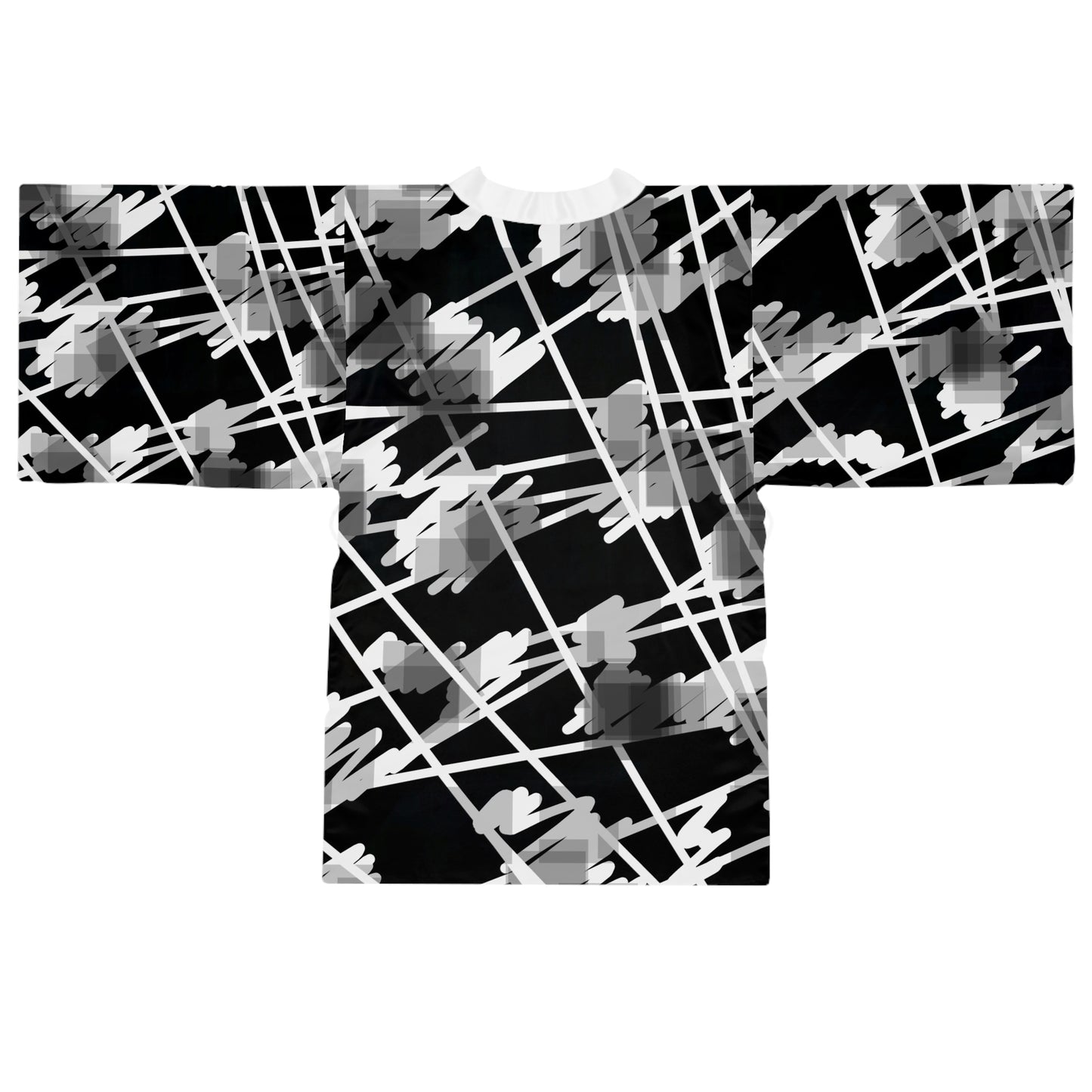 Nimue II:  Modern Black and White Long Sleeve Kimono Robe - Stylish Lounge Wear for Relaxation