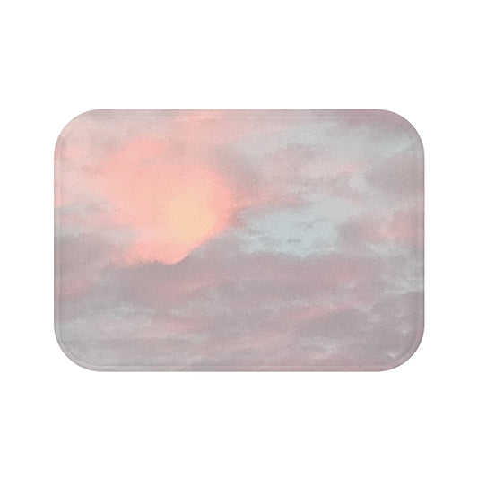 Ardent Pulse: (24"x17") Pastel Sunset Bathmat — Soft Pink Cloud Bathroom Rug