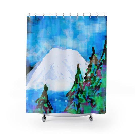 Mt. Rainier I:  Colorful Abstract Shower Curtain – Modern Bathroom Decor