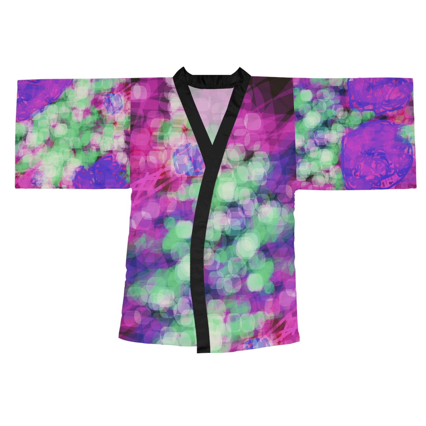 Eden Love:  Kimono Style Robe – Purple & Mint All-Over Print