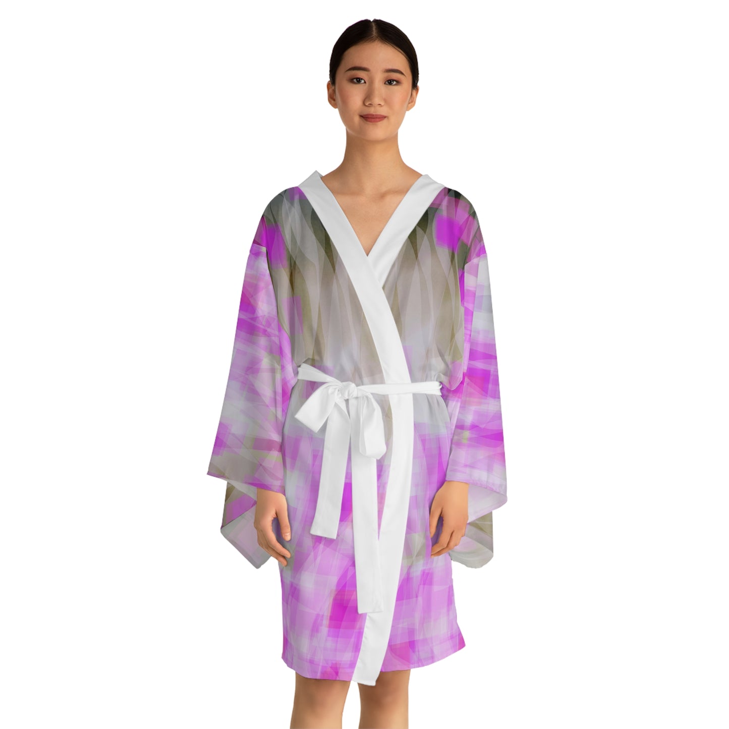 Josephine: (WH Trim) Elegant Long Sleeve Kimono Style Robe, Colorful Loungewear, Trendy Gift, Spa Day Essential, Boho Chic Fashion, Perfect for Relaxation