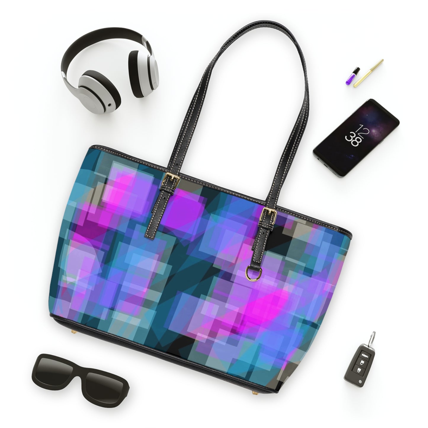 ESP:  Vibrant PU Leather Shoulder Bag for Fashion Lovers, Good Vibes Tote Bag, Stylish Handbag, Everyday Use, Gift for Her
