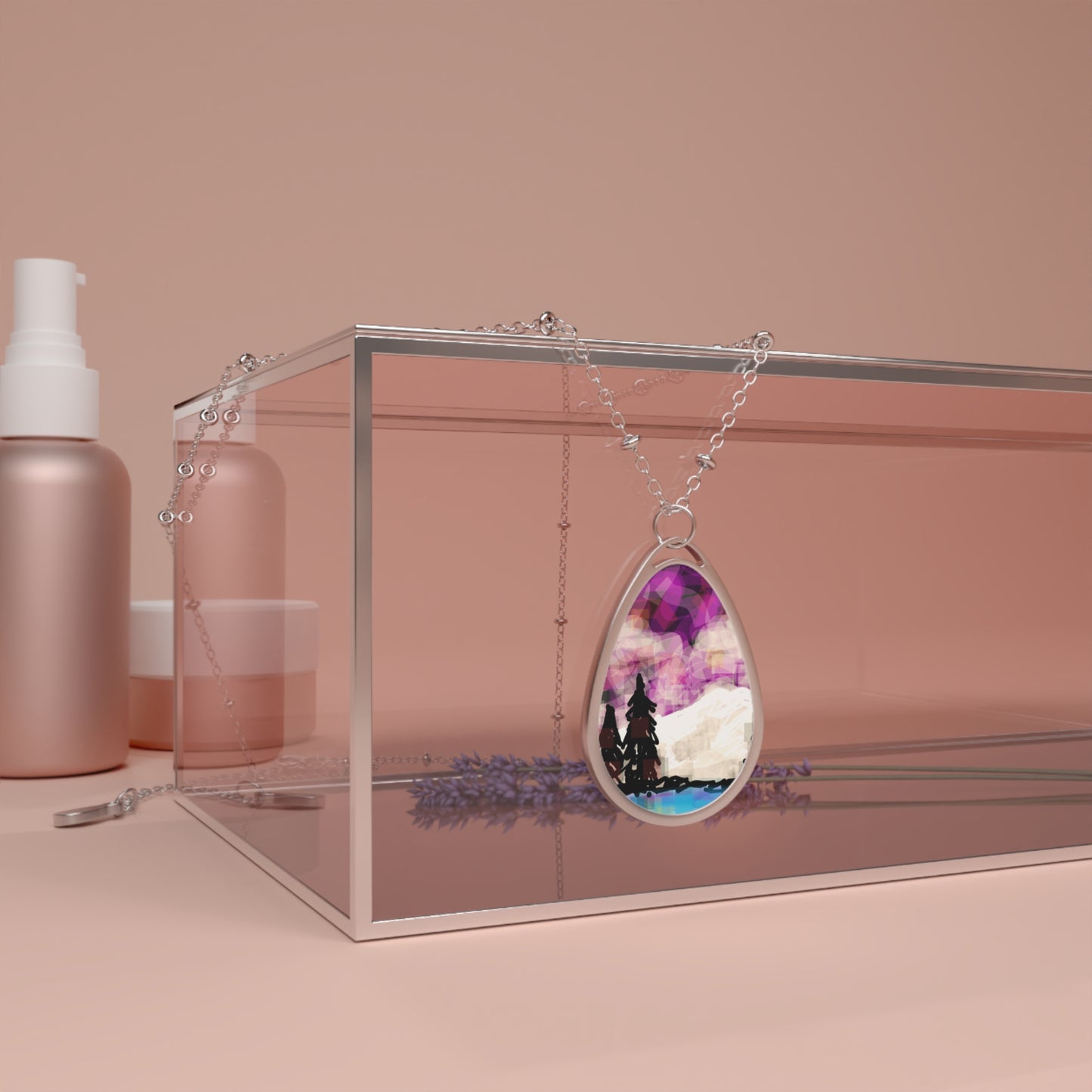 Earth Realms II:  Nature-Inspired Oval Necklace with Scenic Landscape