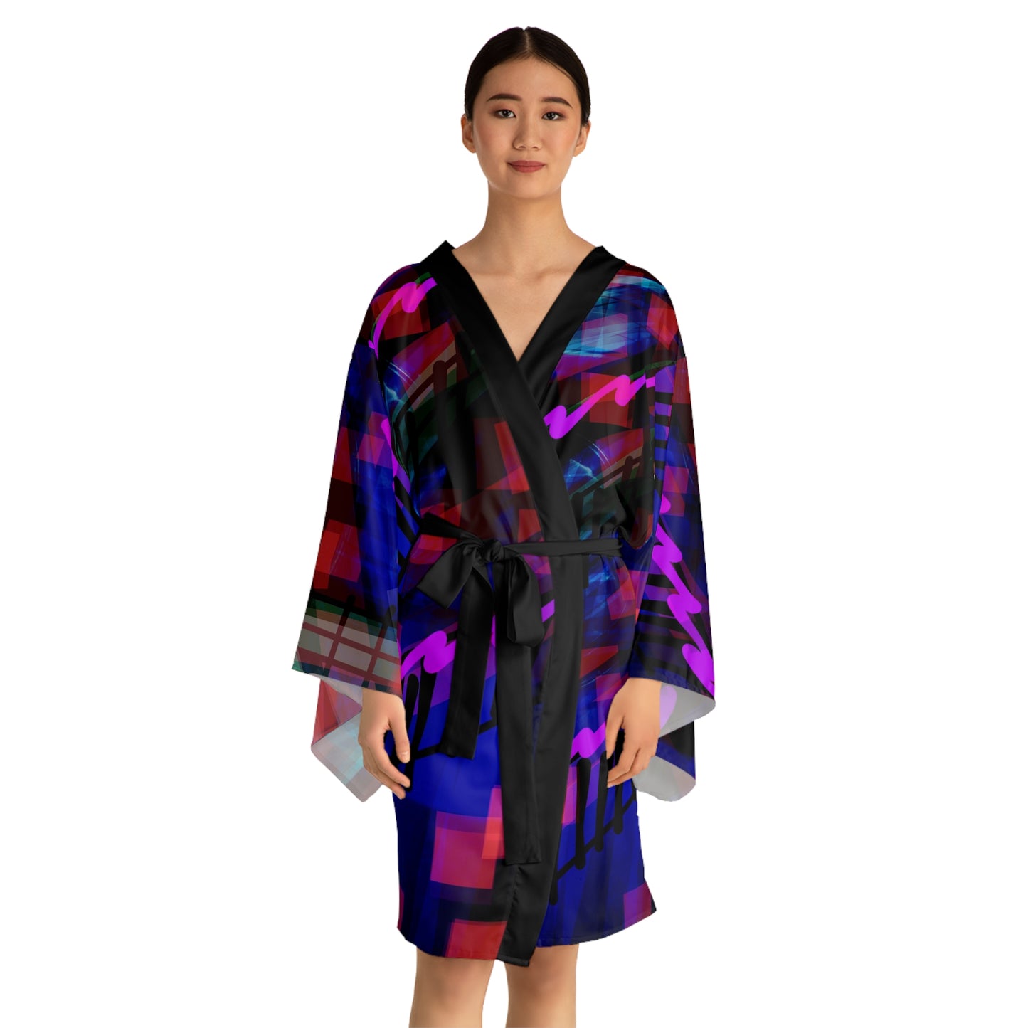 Marianne:  Vibrant Abstract Long Sleeve Kimono Robe - Stylish Loungewear