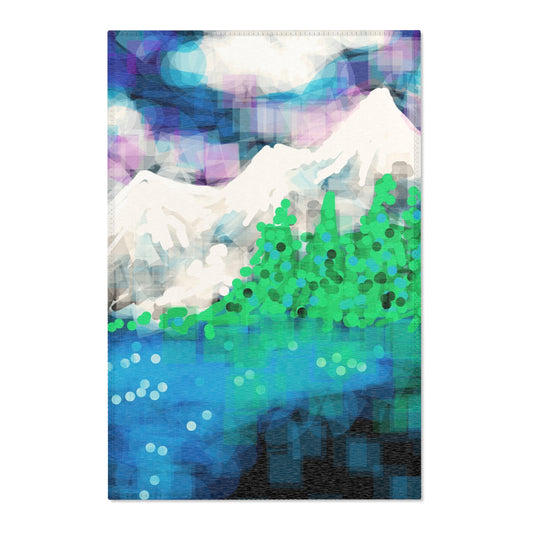 Earth Realms:  24"x36" Vibrant Mountain Scene Area Rug - Nature-Inspired Home Decor
