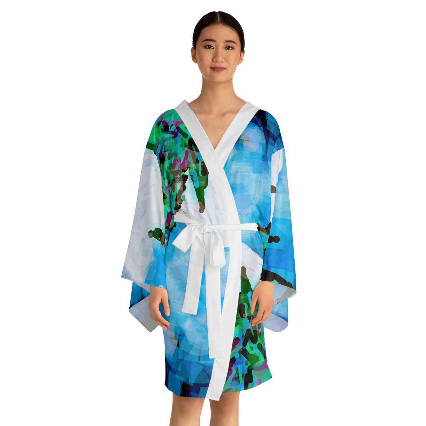 Mt. Rainier:  White Trim Mountain Scene Long Sleeve Kimono Robe - Artistic Japanese Design for Relaxation & Home