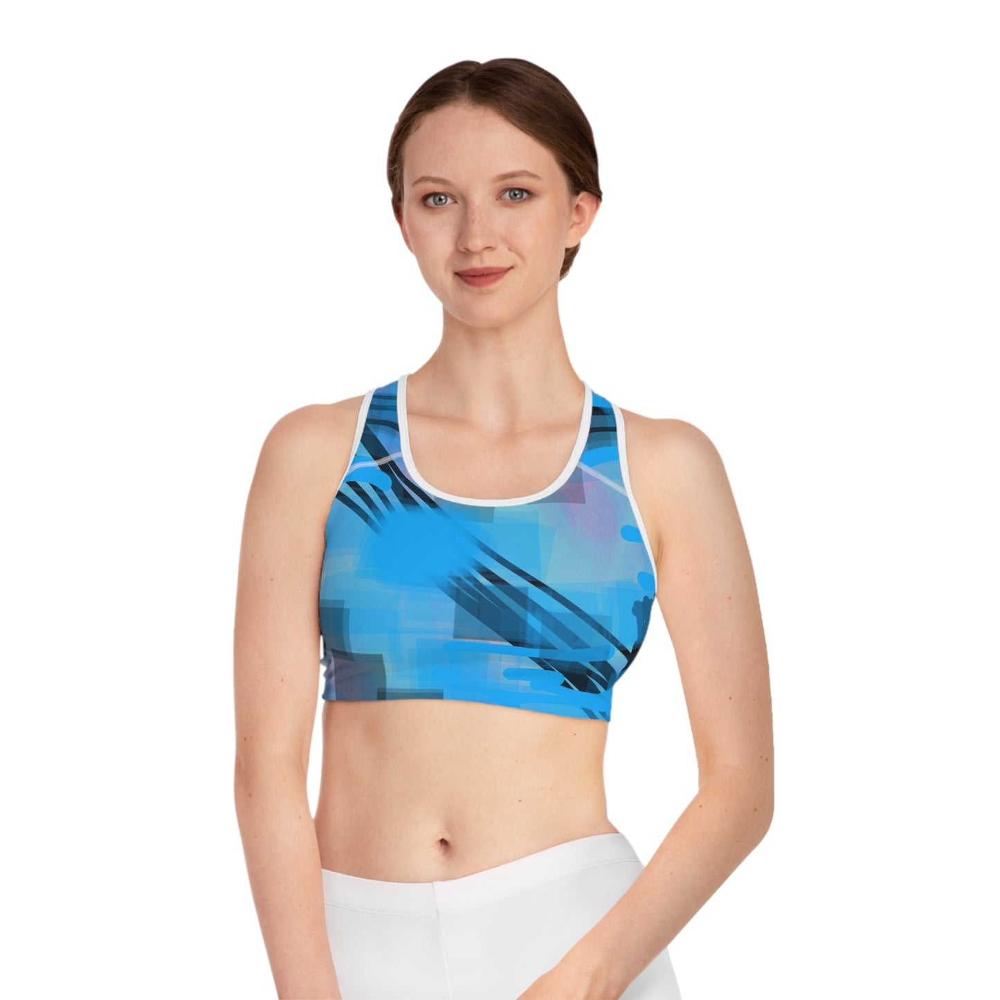 Isabeau:  Stylish Blue Abstract Sports Bra for Active Lifestyle