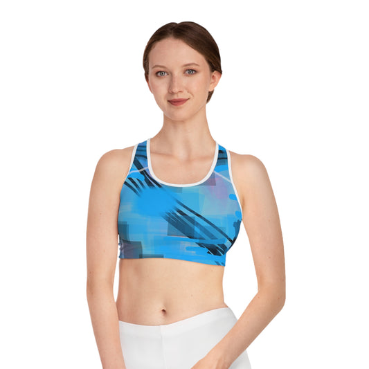 Isabeau:  Stylish Blue Abstract Sports Bra for Active Lifestyle