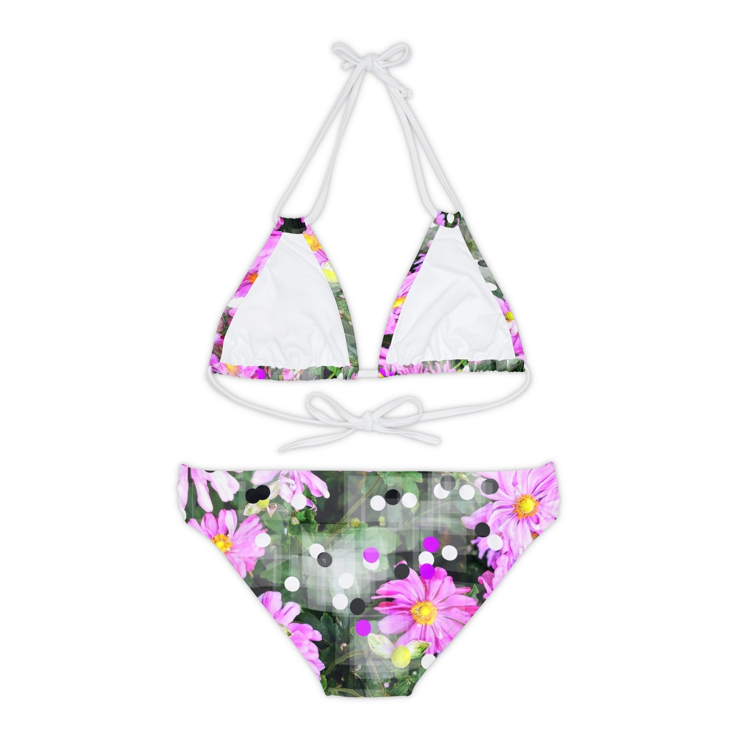 Pink Daisies Swim: Strappy Bikini Set (AOP)