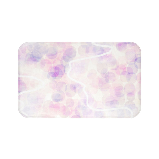 Innocent Memories: (34"x21") Pastel Lovers Bath Mat — Soft Pink & Lavender Abstract Bathroom Rug