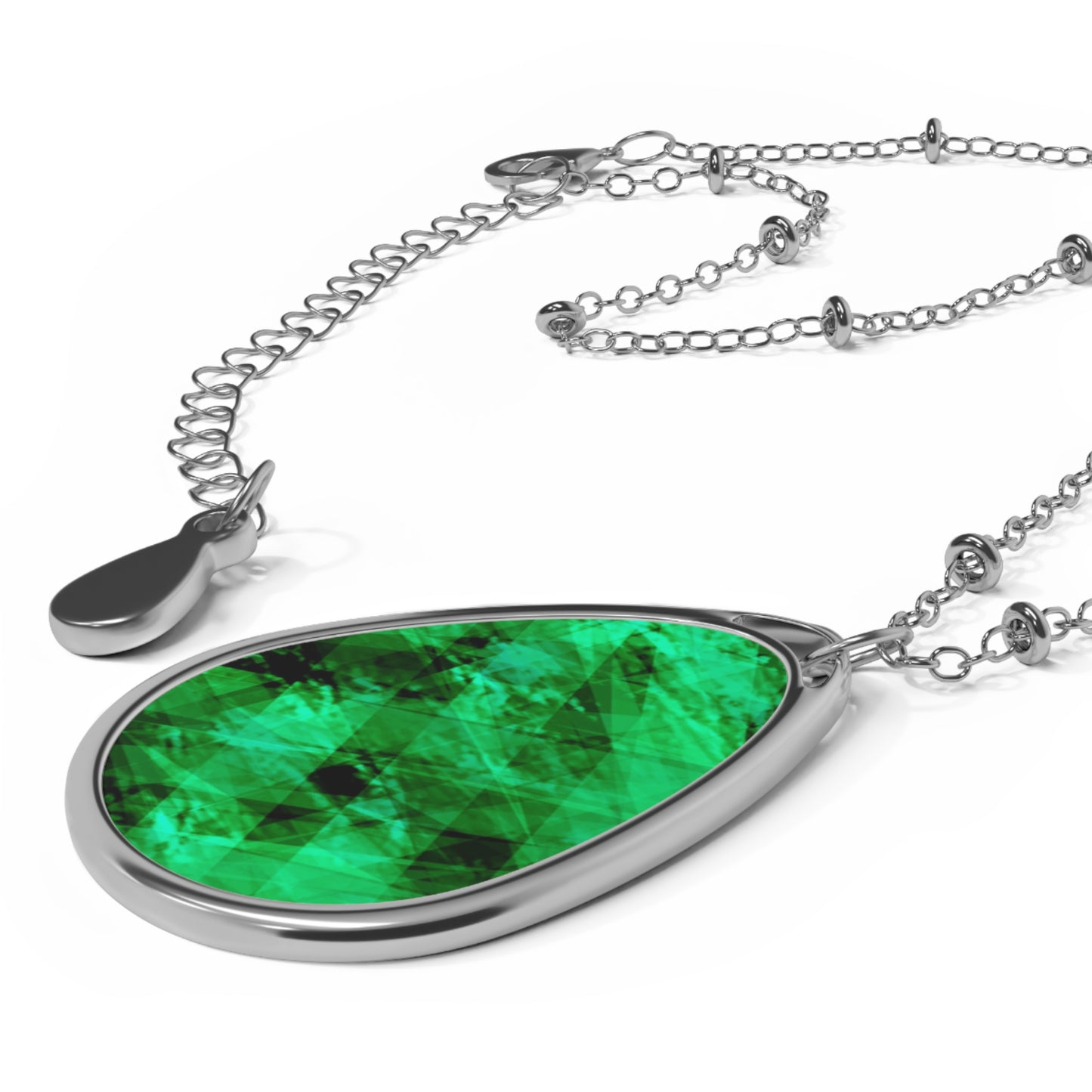 A Gem Aura: Elegant Vibes Art Oval Necklace with Green gemstone look - Unique Souls Inspiration