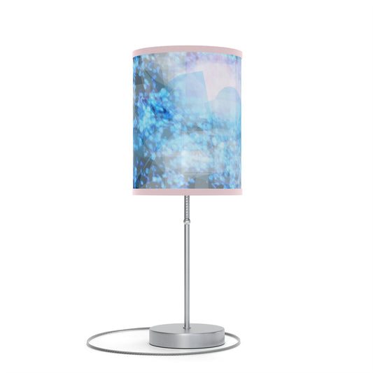 Sapphire Softly:  Pink Trim; Modern Blue Abstract Table Lamp - Stylish Lighting for Home Decor