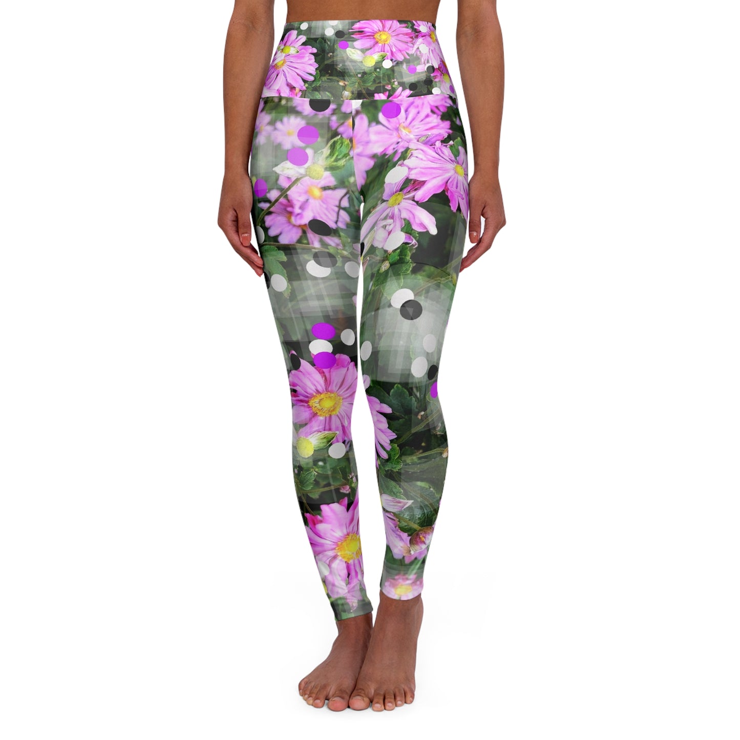 Pink Daisies:  High Waisted Leggings, Cutie Floral Print, Divine Fem Vibes, Casual Chic Streetwear, Nature Lovers