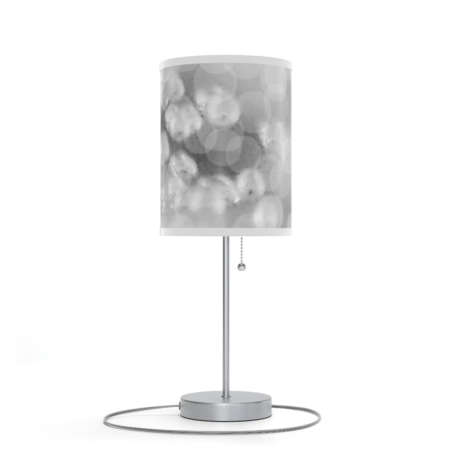 Oksana: (WH Trim) Mystical Grey Bokeh Glow Table Lamp — Modern Silver Desk Lamp with Soft Ambient Shade