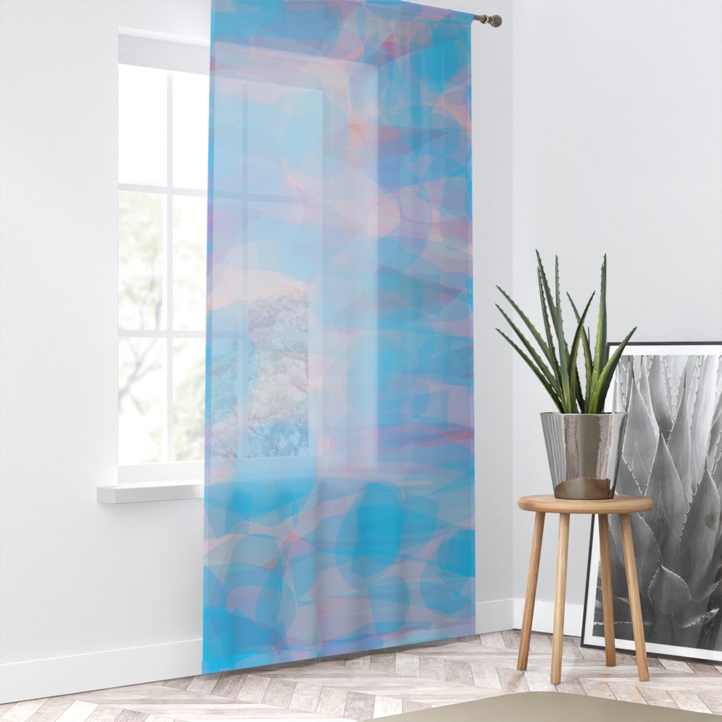 Mellow:  Aesthetic Sheer Window Curtain – Soft Blue Abstract Design for Home Décor