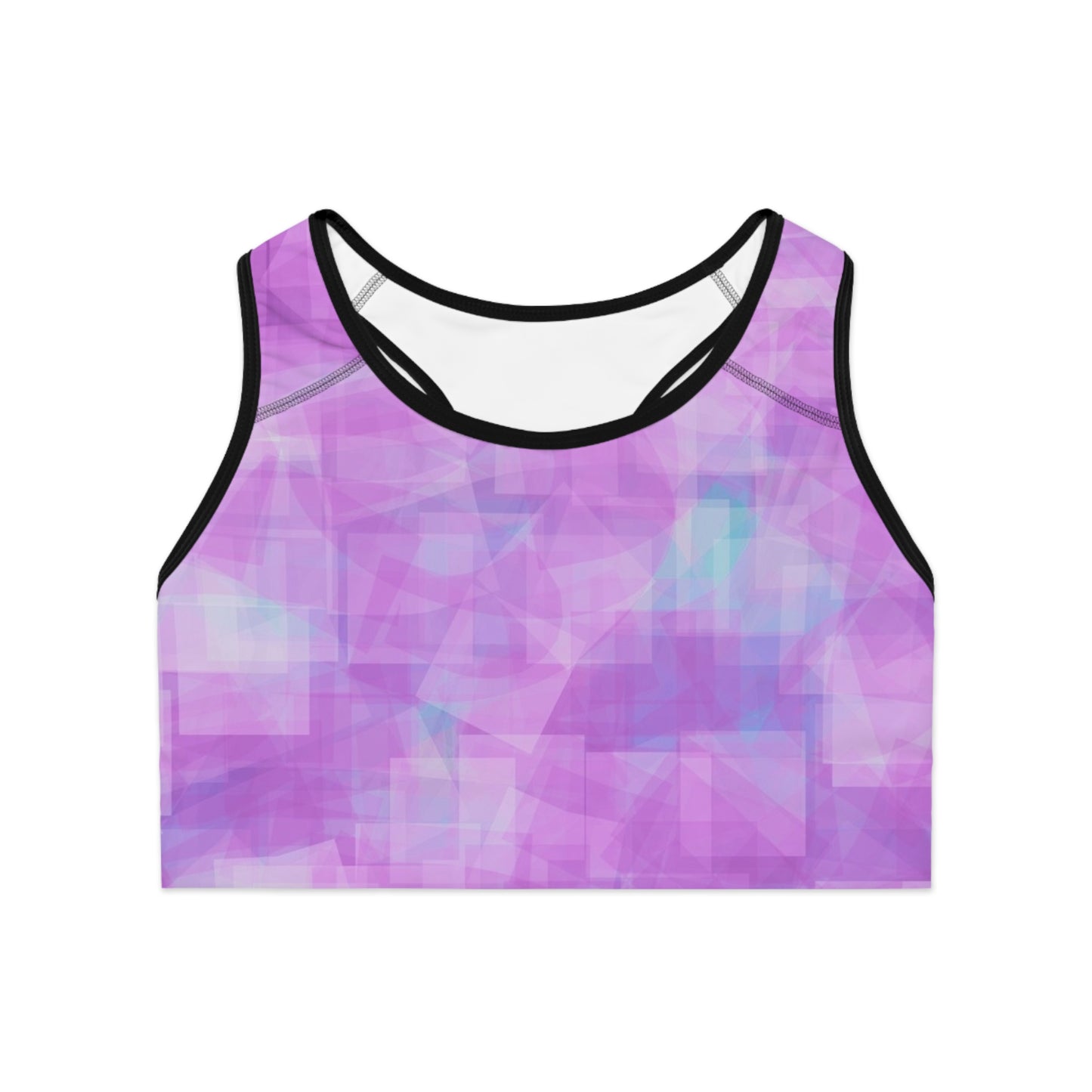 Betty II: Blk Trim, Abstract Pastel Pink Vibrant Sports Bra, Workout Gear, Gym Apparel, Fitness Gift, Activewear