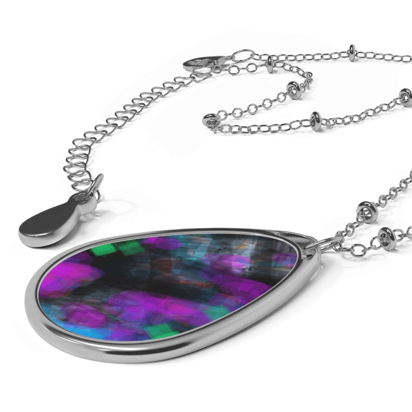 Chillin:  Relaxed Vibes Oval Pendant Necklace – Colorful Trippy Chic Teardrop Jewelry