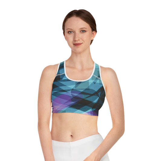 Yvonne I:  WH Trim; Abstract Fresh Vibes Stylish Sports Bra, Athletic Wear, Fitness Gear, Workout Apparel, Gym Top, Activewear Layering
