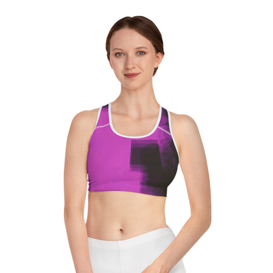 Pink and Black Hues I:  WH Trim Abstract Pink and black Sports Bra - Stylish Activewear for Fitness Enthusiasts